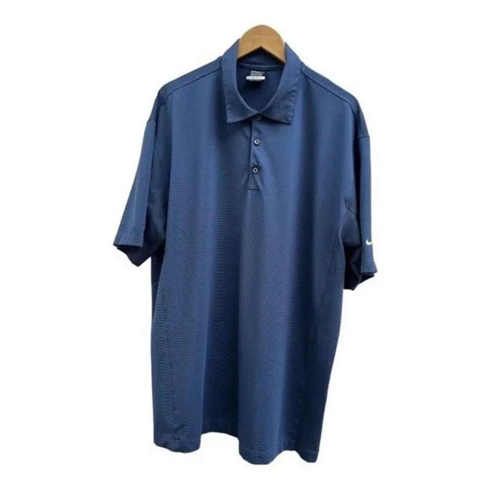 Nike Golf DryFit Polo Shirt Mens XL Blue Textured Short Sleeve
